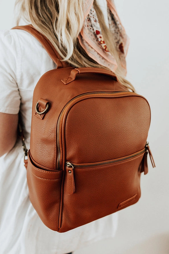 Tan nappy bag backpack — The Alder by Honey & Sage with interchangeable strap system