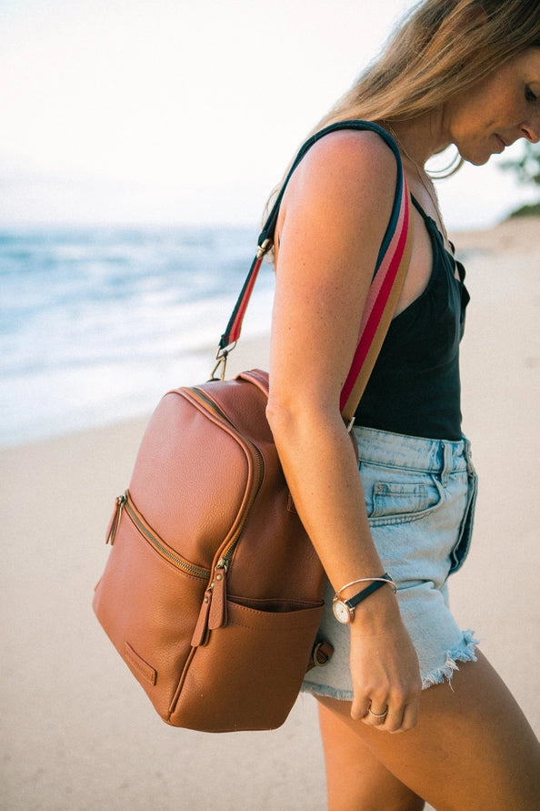 Tan nappy bag backpack — The Alder by Honey & Sage with interchangeable strap system