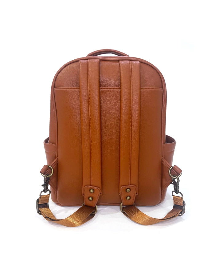Vegan leather Alder backpack in warm tan tone with interchangeable strap system