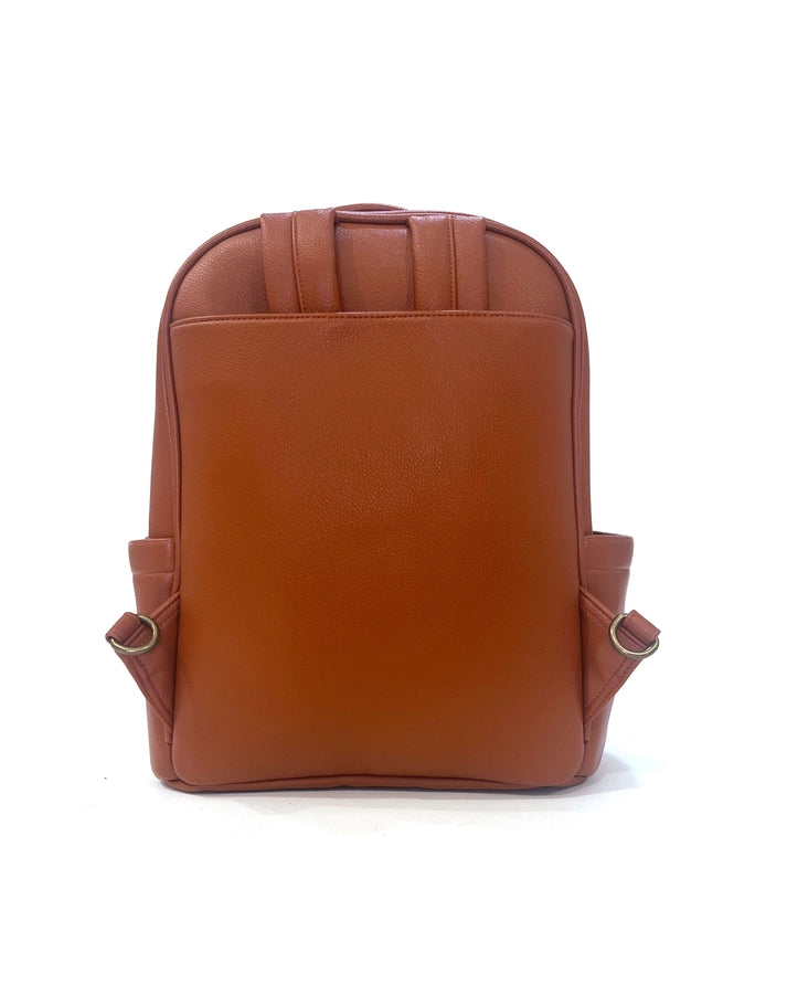 Vegan leather Alder backpack in warm tan tone with interchangeable strap system