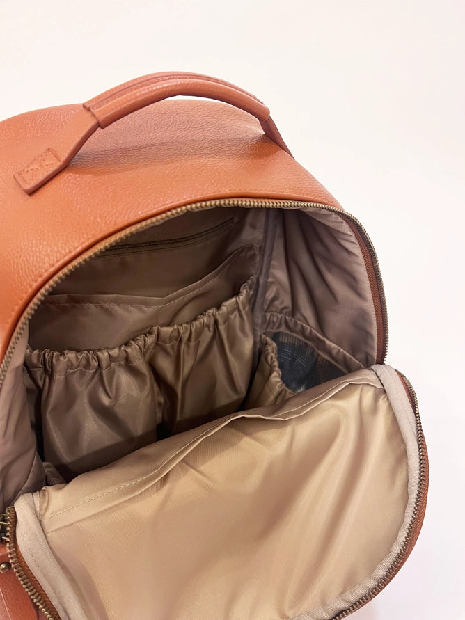 Tan nappy bag backpack — The Alder by Honey & Sage with interchangeable strap system