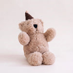 Arthur plush teddy bear soft toy for babies, wearing a party hat