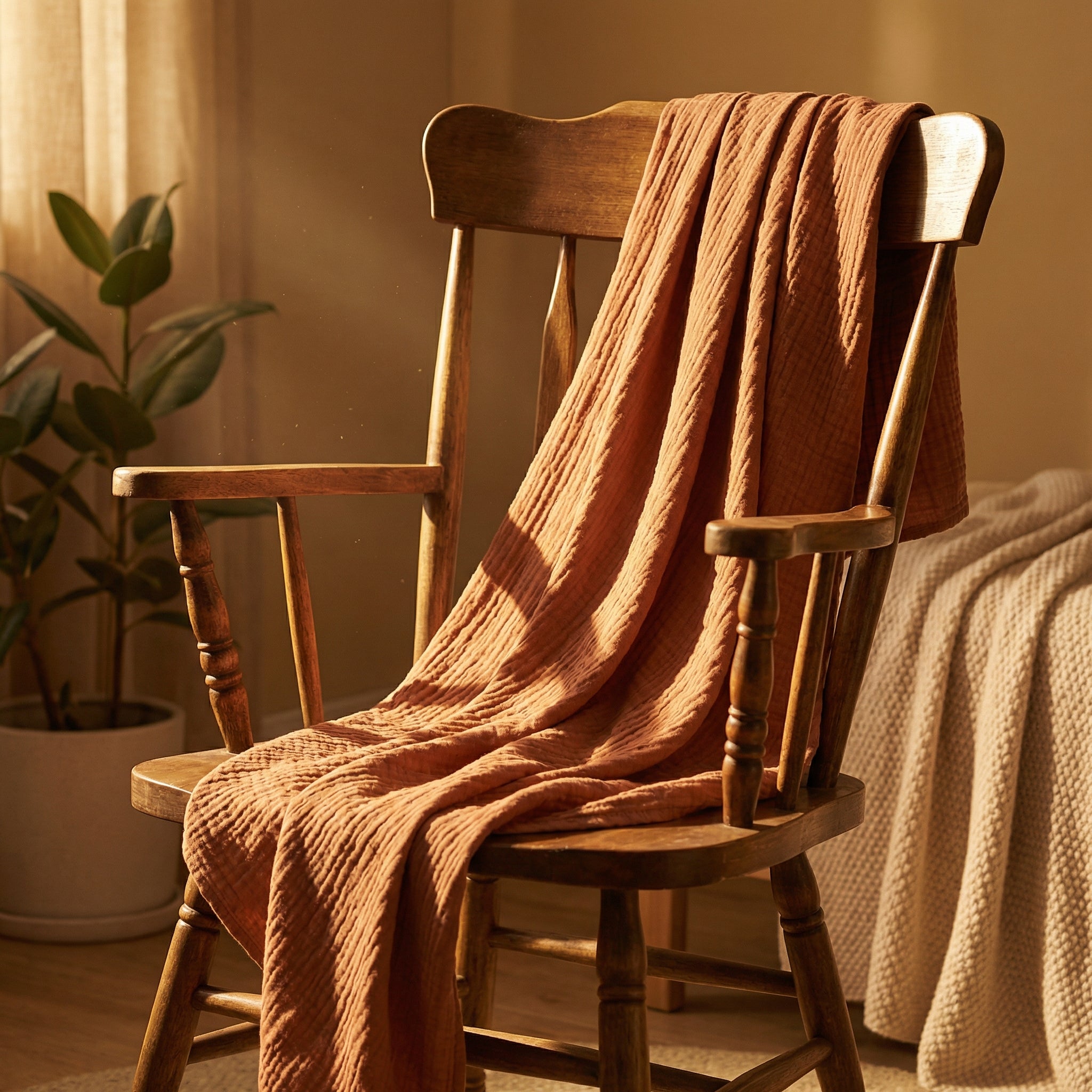 Terracotta baby swaddle blanket warm toned breathable fabric