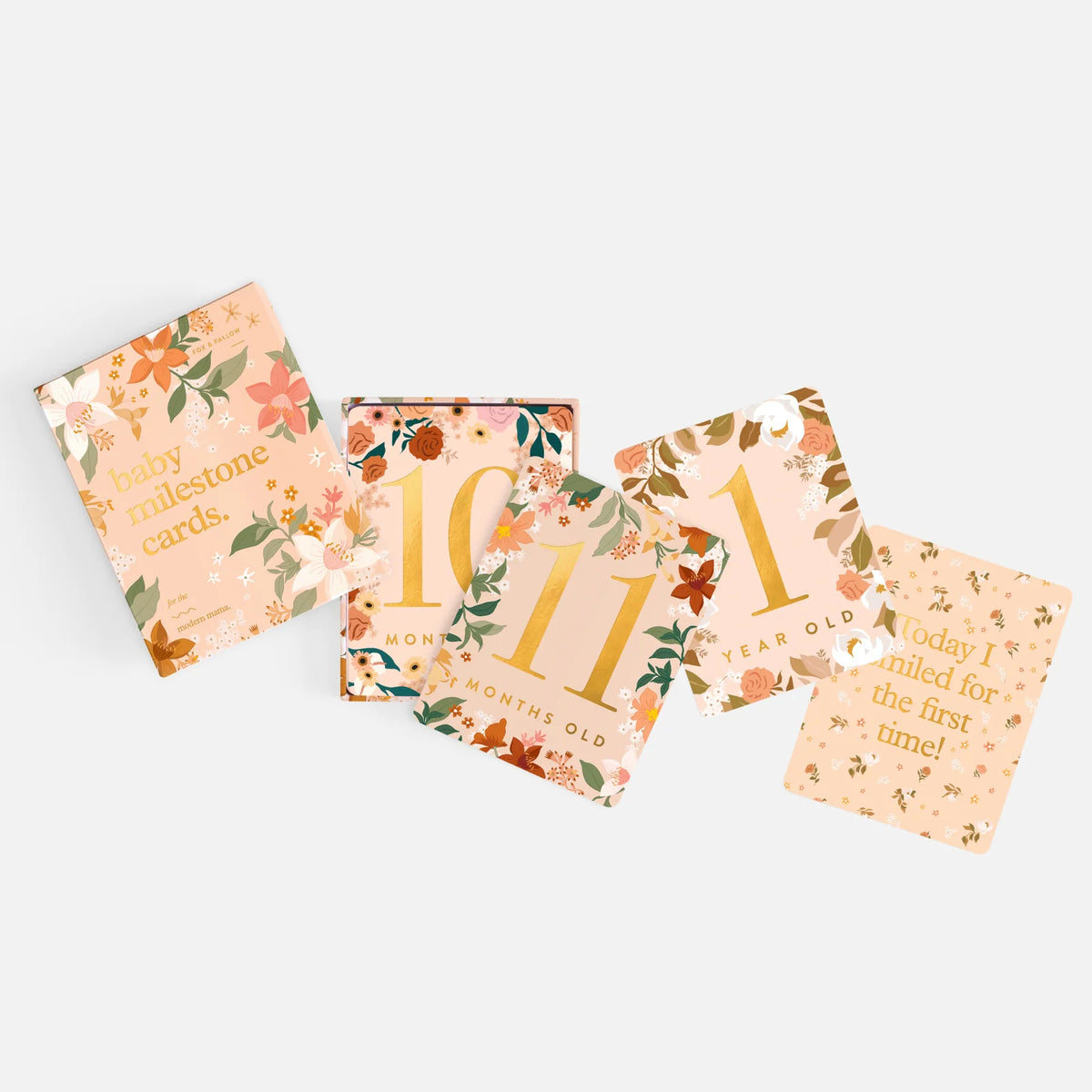 Floral baby milestone cards 21 to 24 from the 34-piece keepsake set