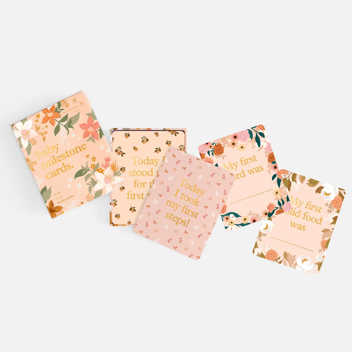 Floral baby milestone cards 29 to 32 from the 34-piece keepsake set