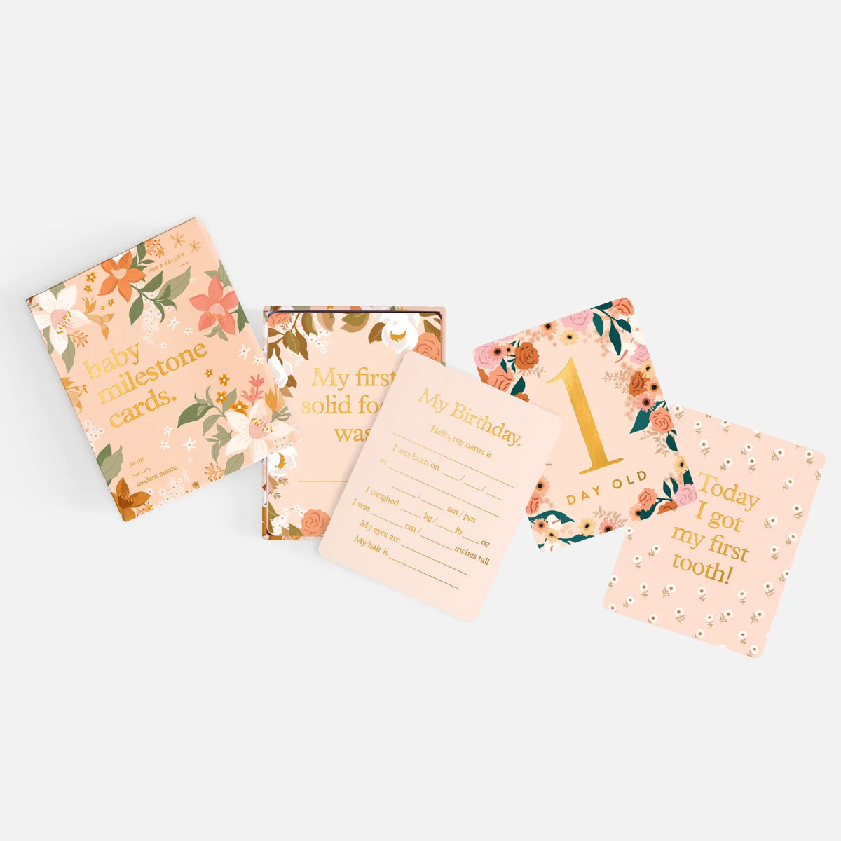 Selection of floral baby milestone cards from the keepsake set