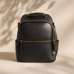 Black nappy bag backpack — The Flint by Honey & Sage with interchangeable strap system in dark neutral tone