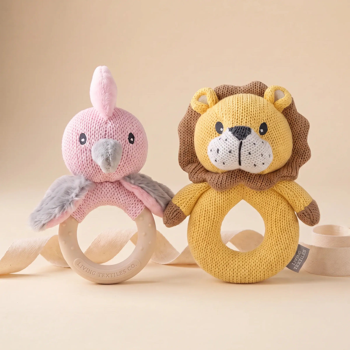 Cotton knit baby rattles, Cleo and Hugo (view 1)