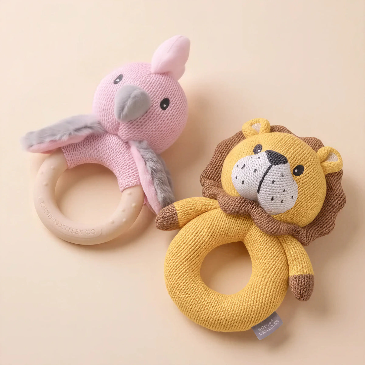 Cotton knit baby rattles, Cleo and Hugo (view 2)