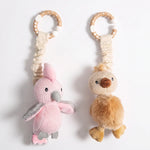 Cotton knit baby rattle and pram toy set, Cleo and Pip (view 1)