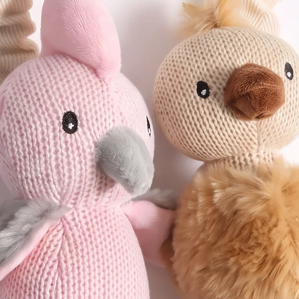 Cotton knit baby rattle and pram toy set, Cleo and Pip (view 3)