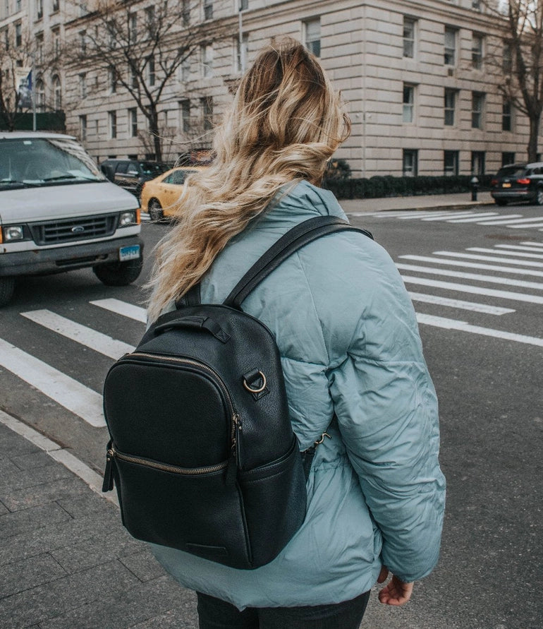 Black nappy bag backpack — The Flint by Honey & Sage with interchangeable strap system