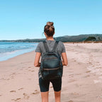 Black vegan leather Flint backpack with interchangeable strap system