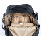 Black vegan leather Flint backpack with interchangeable strap system
