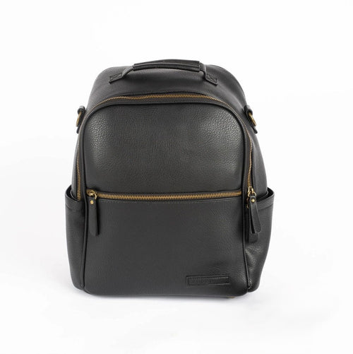 Black nappy bag backpack — The Flint by Honey & Sage with interchangeable strap system in dark neutral tone
