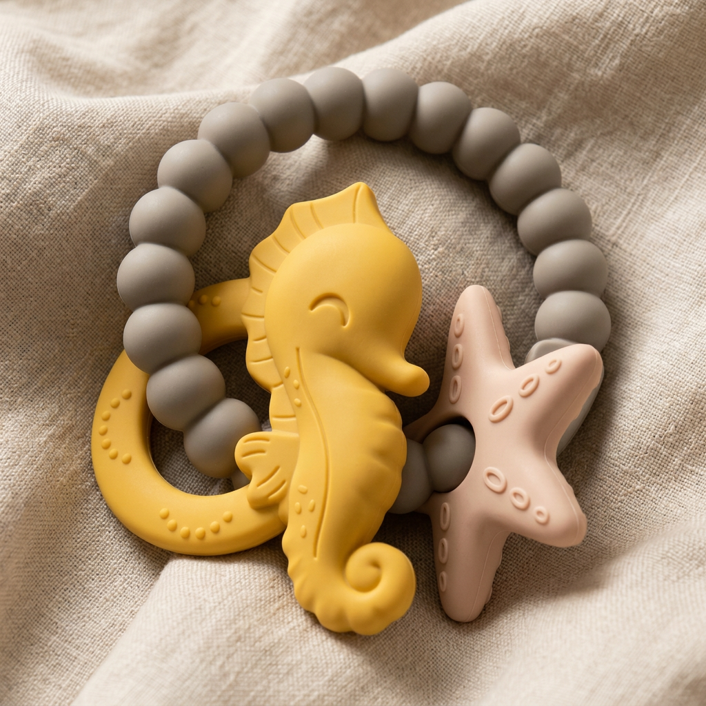Baby teethers — silicone and beechwood by Honey & Sage