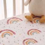 Sunbeam fitted baby cot sheet, close-up on cot mattress - Honey & Sage