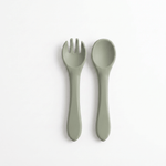 Silicone baby utensils set in Sage (green) – spoon and fork