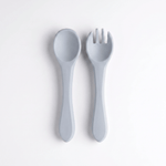 Silicone baby utensils set in Harbour (blue) – spoon and fork
