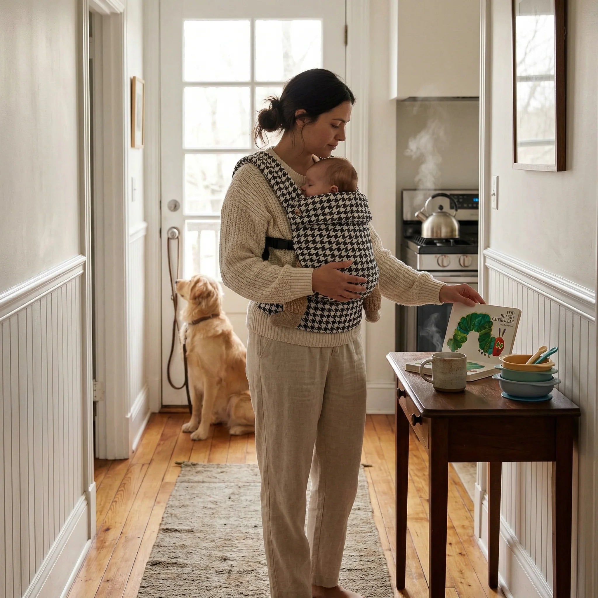 Black onyx baby carrier worn by parent ergonomic front carry