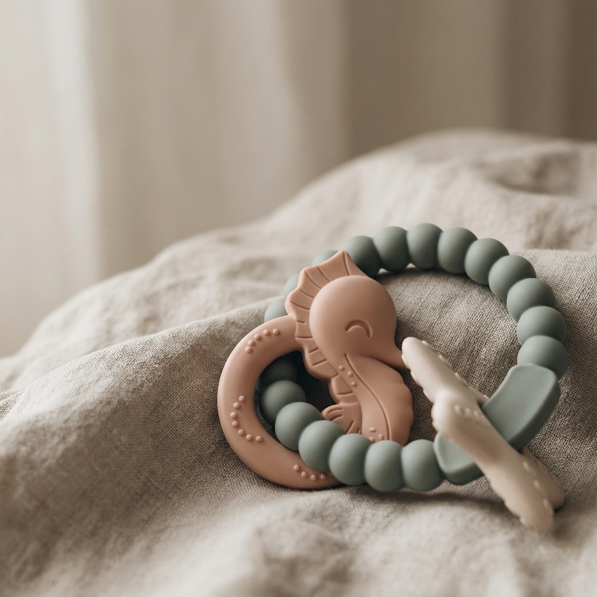 Baby teethers — silicone and beechwood by Honey & Sage