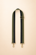 Dark neutral dusk toned interchangeable bag strap with gold hardware flat lay