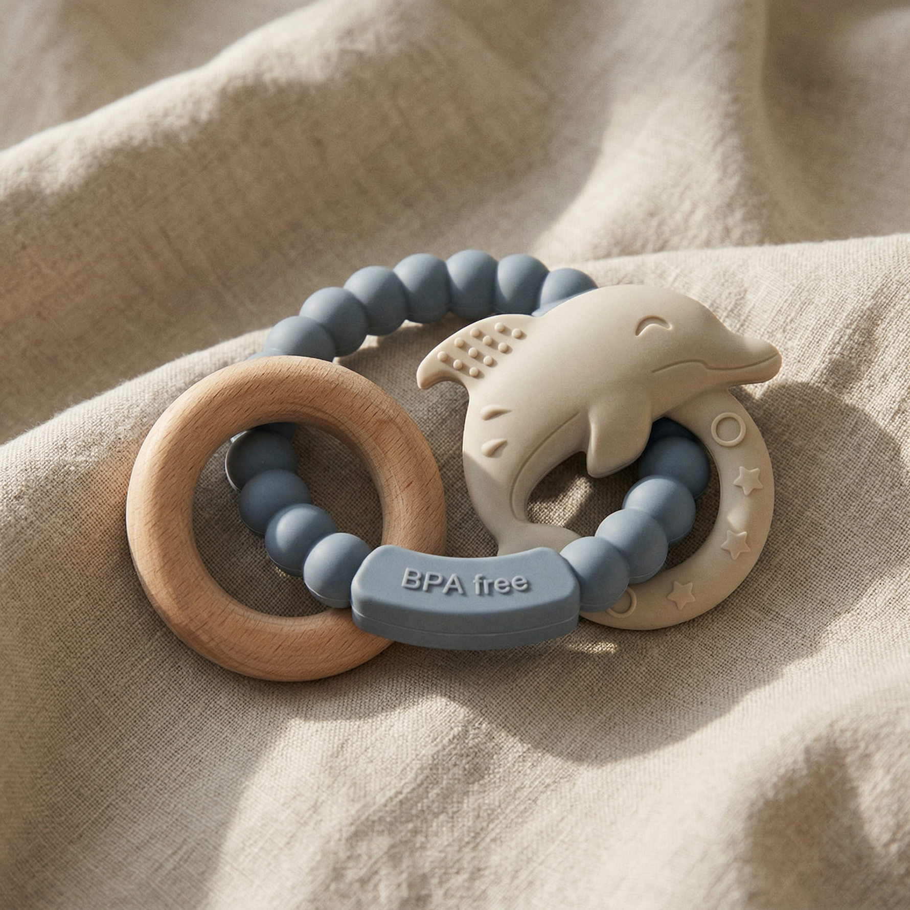 Baby teethers — silicone and beechwood by Honey & Sage