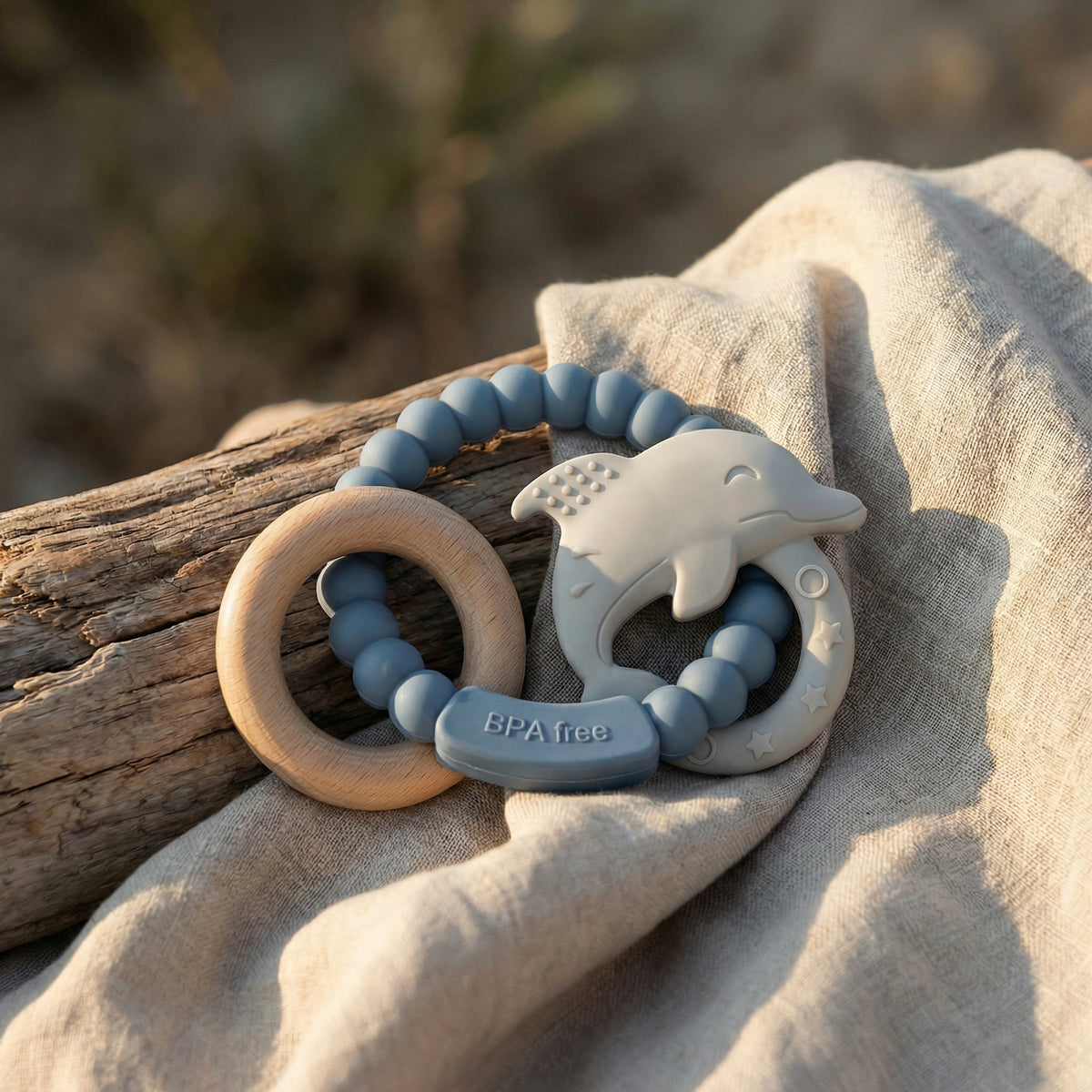 Baby teethers — silicone and beechwood by Honey & Sage