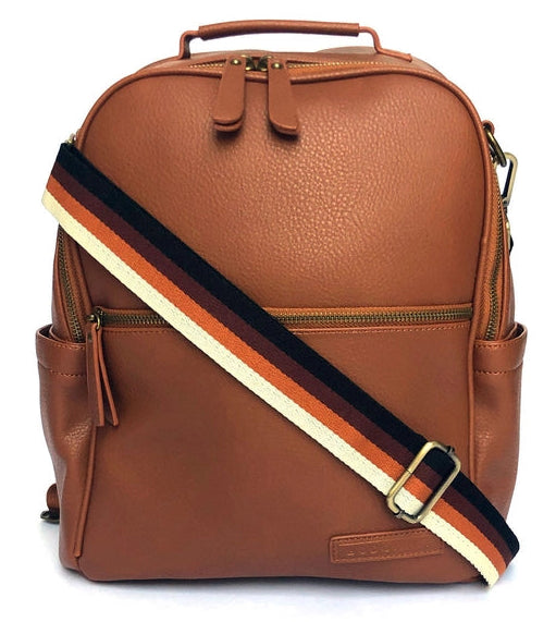 Warm reed toned adjustable bag strap with gold hardware with alder backpack