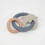 Reef silicone and beechwood baby teether in Ocean Stone