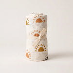 Drift muslin baby swaddle in Soleil minimalist sun print