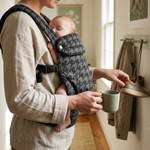 Storm grey baby carrier worn outdoors structured ergonomic fit