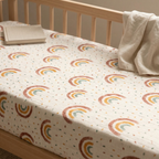 Patterned cot sheet neutral print in warm neutral tones