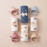 Swaddle and Soothe Duo gift set with Drift muslin swaddle and Nest silicone teether