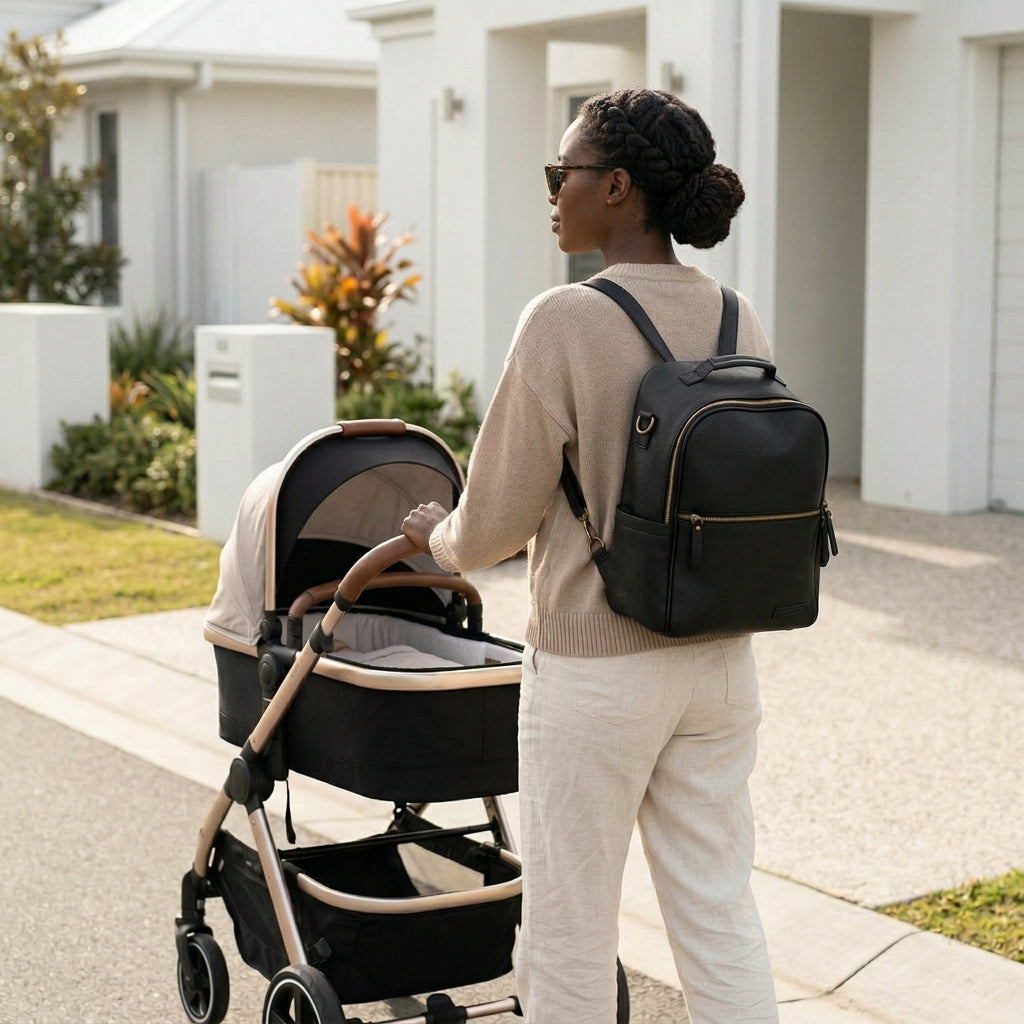 Flint backpack with interchangeable strap system in dark neutral tone
